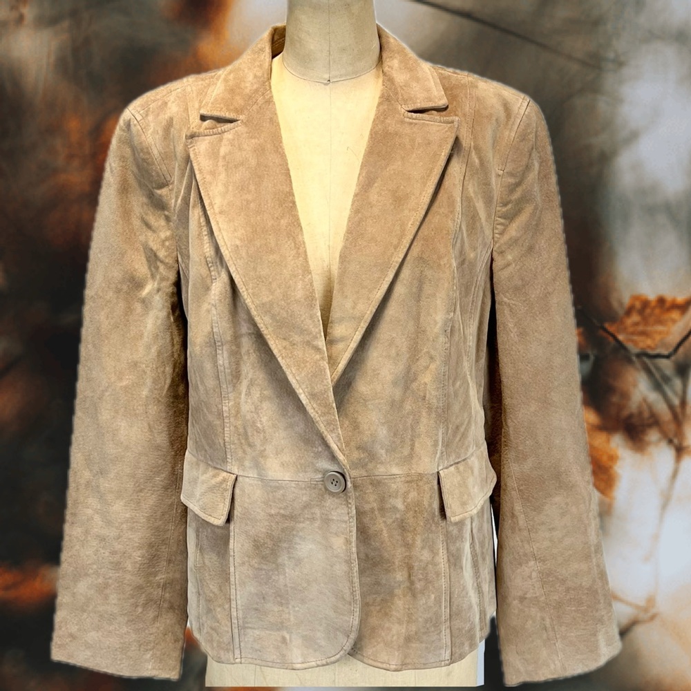 Leather‎ suede blazer women’s suit jacket coat earthy brown tailored LOFT